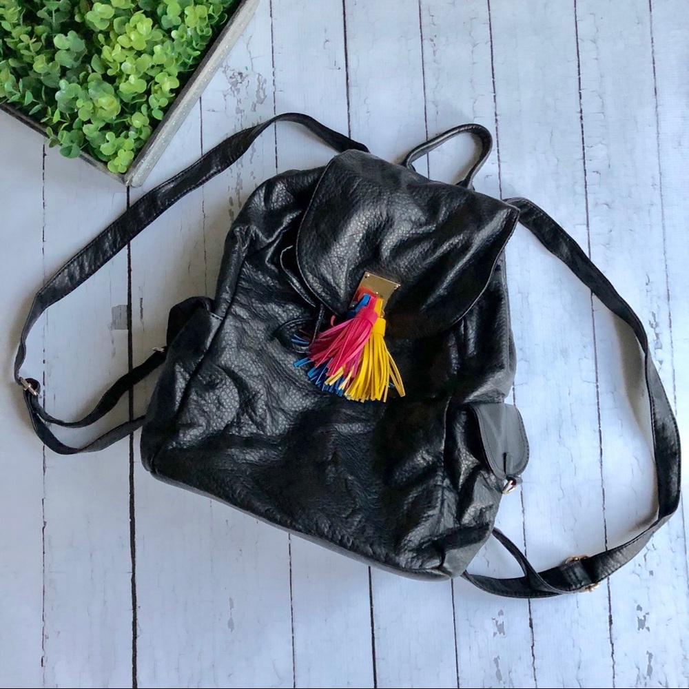 LD black Faux Leather Backpack